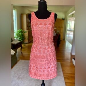 Oleg Cassini Salmon Pink Sequin Sheath Dress